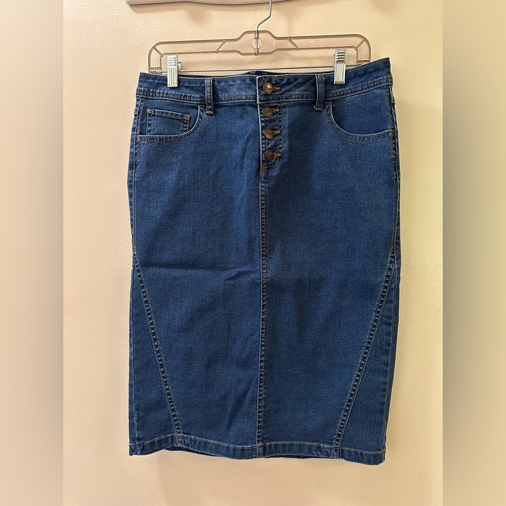 Denim Button-Front Skirt